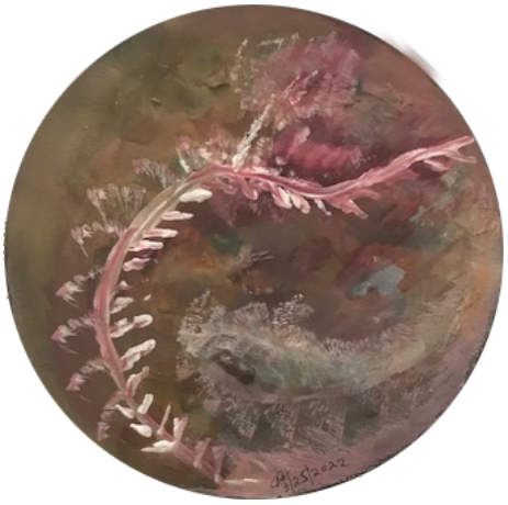 Plant life painted in acrylic on circular glass